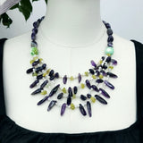 Purple Statement Necklace Amethyst Red Coral Lemon Jade Pearl Green Agate