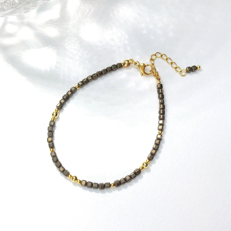 Pyrite Minimalist Bracelet Natural Stone Jewelry Bohe Gift For Female