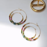 Rainbow Tourmaline 14K Filled Hoop Earrings Real Gemstone Jewelry