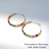 Rainbow Tourmaline 14K Filled Hoop Earrings Real Gemstone Jewelry