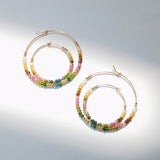 Rainbow Tourmaline 14K Filled Hoop Earrings Real Gemstone Jewelry