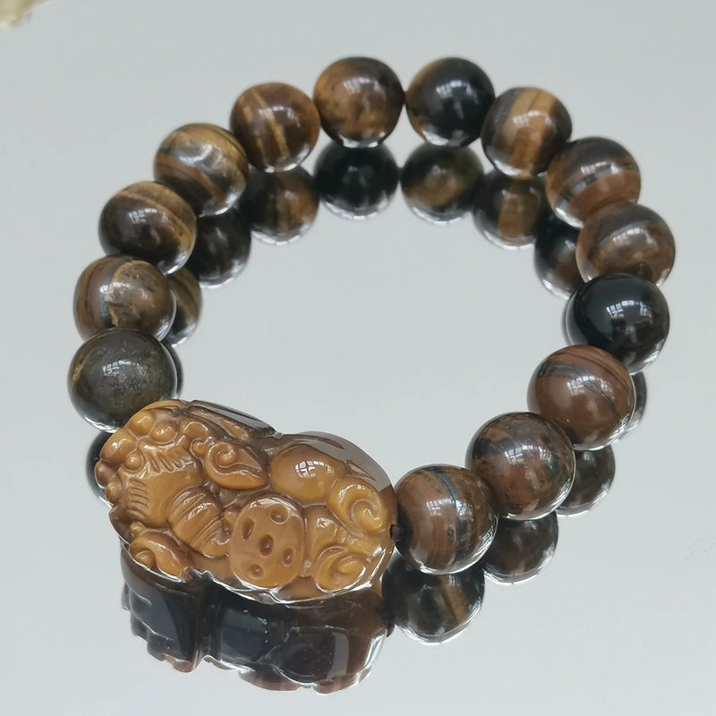 12mm Tiger's Eye Bracelet Pixiu for Money 1pcs