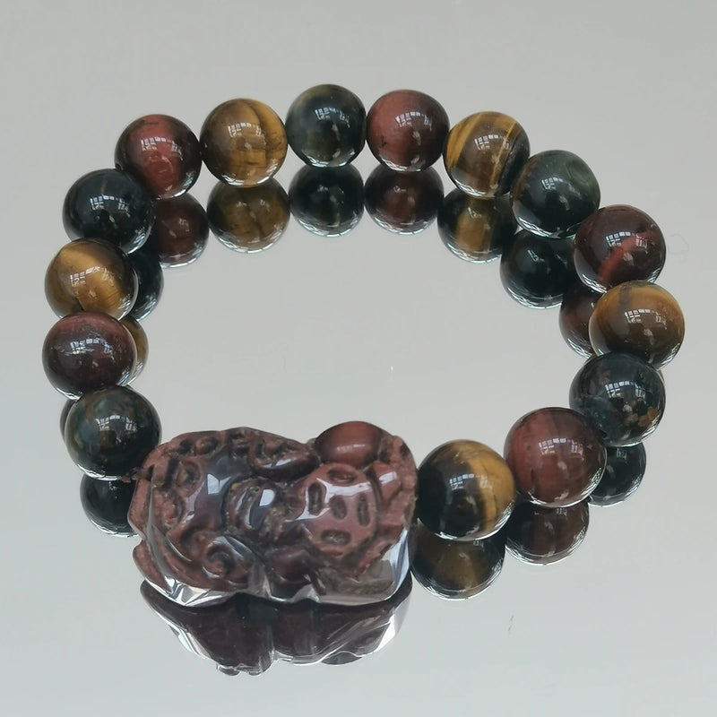 10mm Tiger's Eye Bracelet Pixiu for Money Coming 1pc