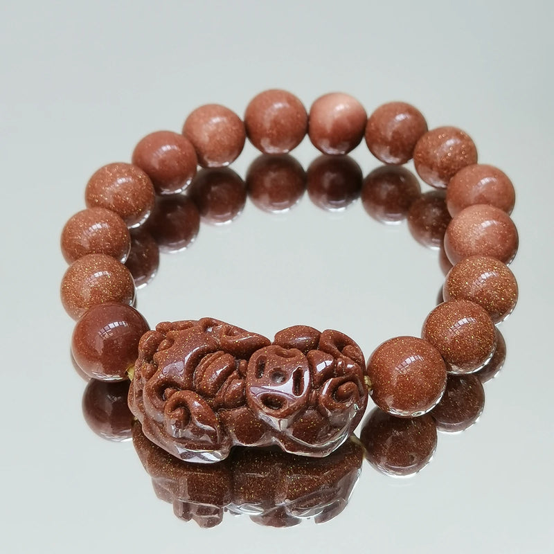 Brown Sandstone 10mm Bracelet with Pixiu for Money Attraction