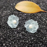 Sterling Silver Crystal Flowers Pearl Stud Earrings Women Gift