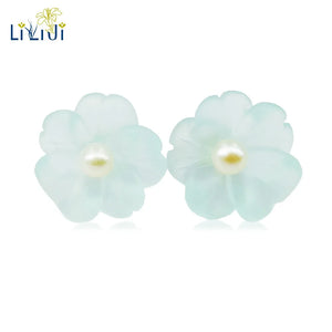 Sterling Silver Crystal Flowers Pearl Stud Earrings Women Gift