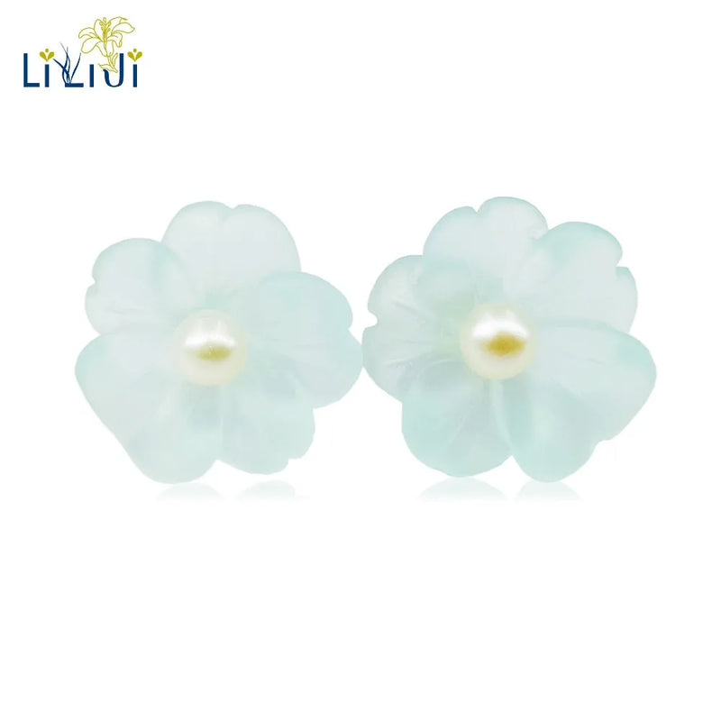 Sterling Silver Crystal Flowers Pearl Stud Earrings Women Gift