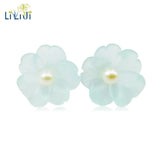 Sterling Silver Crystal Flowers Pearl Stud Earrings Women Gift