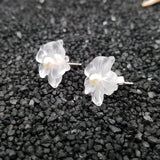 925 Silver Crystal Flowers Pearl Stud Earrings Women Gift