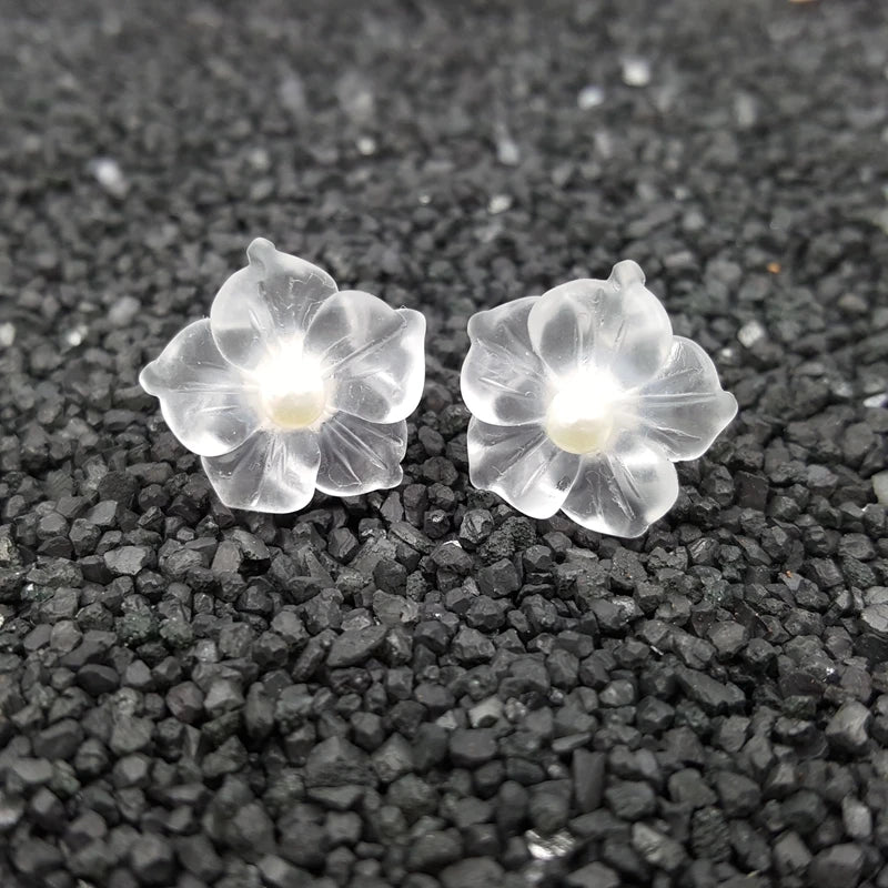 925 Silver Crystal Flowers Pearl Stud Earrings Women Gift