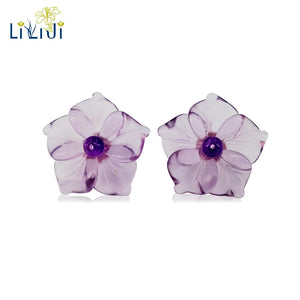 925 Silver Purple Crystal Amethyst Stud Earrings Women Gift