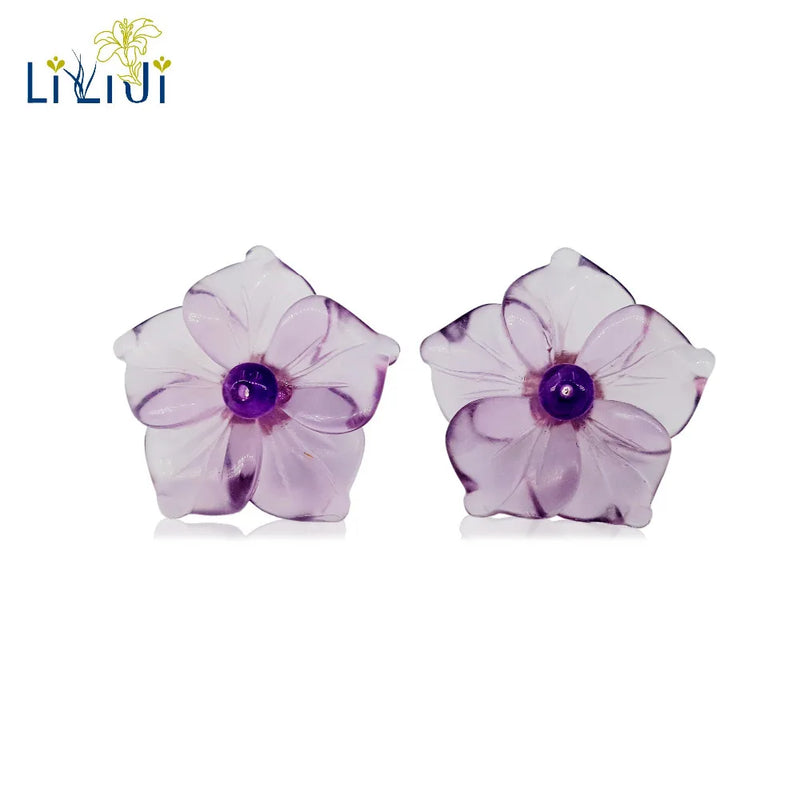 925 Silver Purple Crystal Amethyst Stud Earrings Women Gift