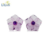 925 Silver Purple Crystal Amethyst Stud Earrings Women Gift