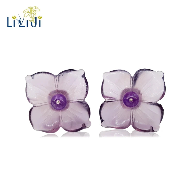 925 Silver Purple Crystal Flower Amethyst Stud Earrings