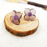 925 Silver Purple Crystal Flower Amethyst Stud Earrings