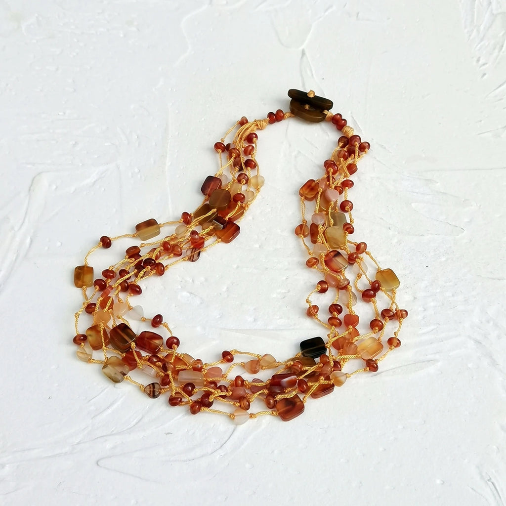 Agate Orange Necklace Multi Strand Statement Women Jewelry