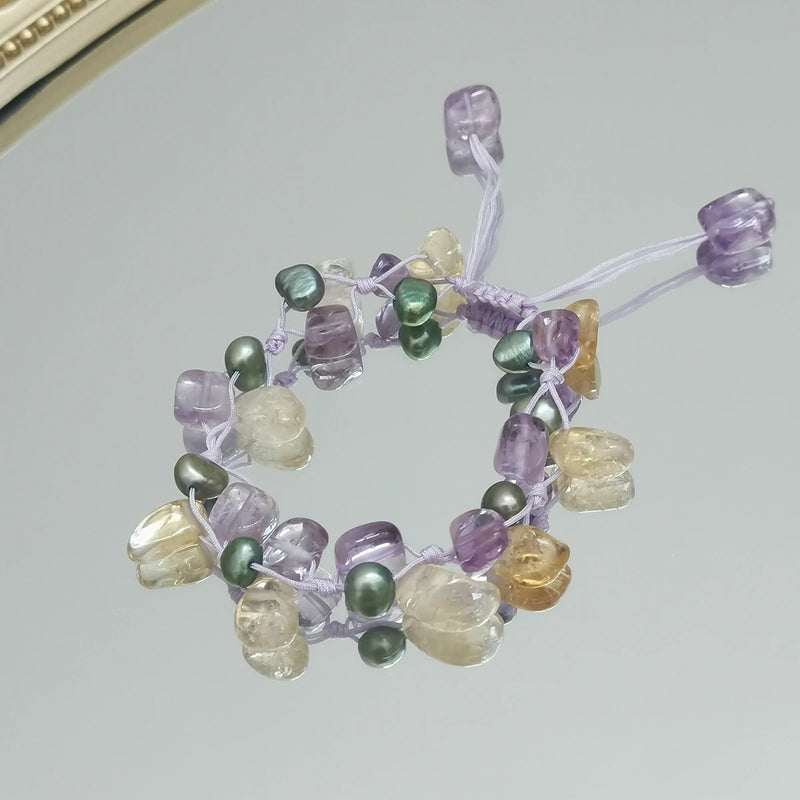 Amethyst Citrine Pearl Bracelet 17-23cm