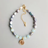 Aquamarine Pearl Stone Bracelet for Women and Child