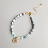Aquamarine Pearl Stone Bracelet for Women and Child
