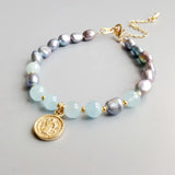 Aquamarine Pearl Stone Bracelet for Women and Child