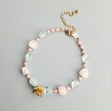 Aquamarine Rose Quartz Pink Zircon Stone Bracelet Flower Charm