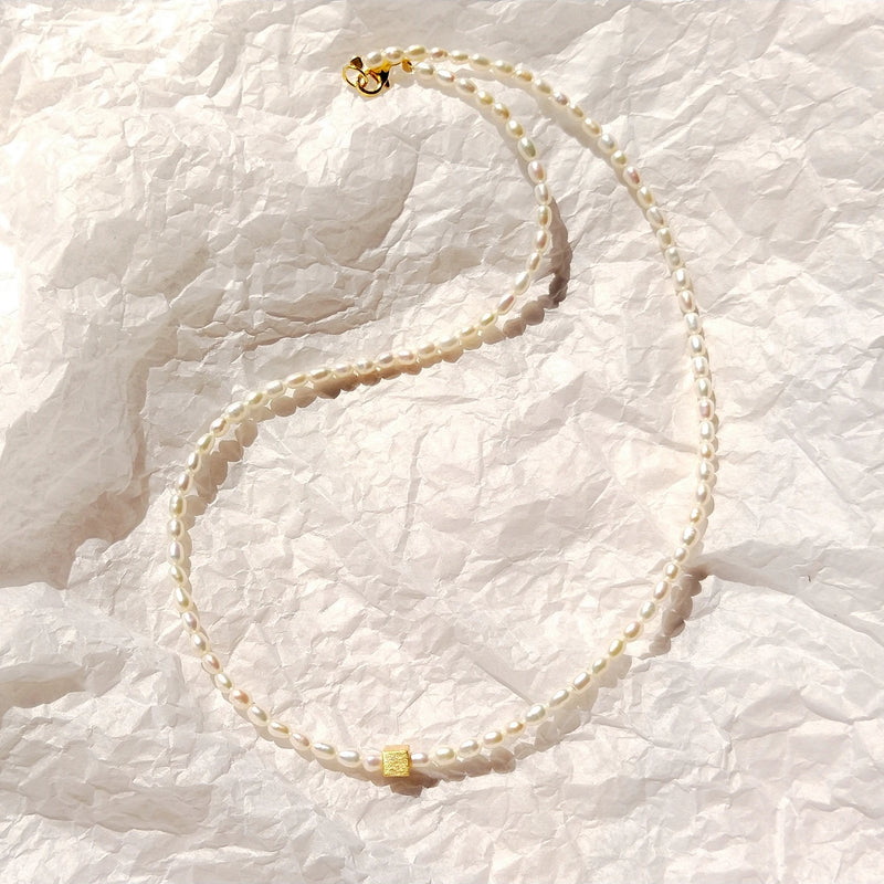 Freshwater Pearl 925 Silver Cube Choker Necklace