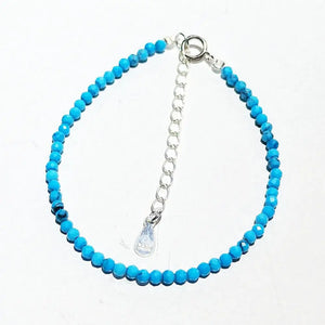 Turquoise Faceted Beads 2mm Bracelet 925 Sterling Silver Clasp Adjustable
