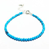Turquoise Faceted Beads 2mm Bracelet 925 Sterling Silver Clasp Adjustable