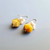 Golden Tiger's Eye Pearl Earrings 925 Silver Delicate Drop Jewelry