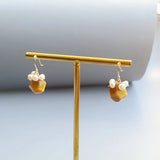 Golden Tiger's Eye Pearl Earrings 925 Silver Delicate Drop Jewelry