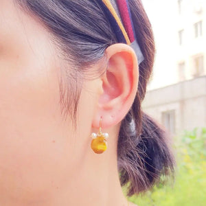 Golden Tiger's Eye Pearl Earrings 925 Silver Delicate Drop Jewelry