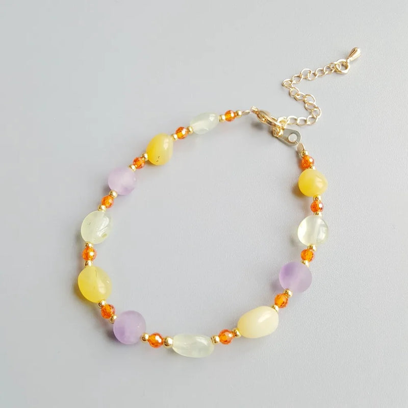 Light Amethyst Prehnite Yellow Opal Bracelet for Child or Women