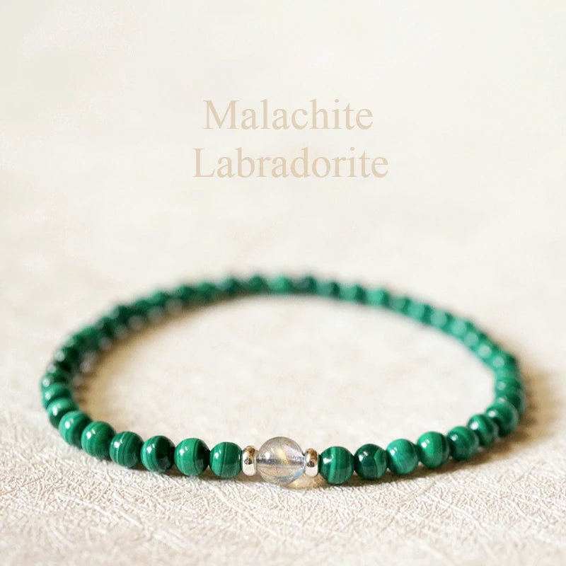 Malachite Labradorite Bracelet 925 Silver Health Digestion
