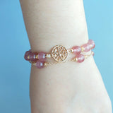 Strawberry Quartz S925 Sterling Silver Coin Charm Bracelet For Women