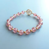 Strawberry Quartz S925 Sterling Silver Coin Charm Bracelet For Women