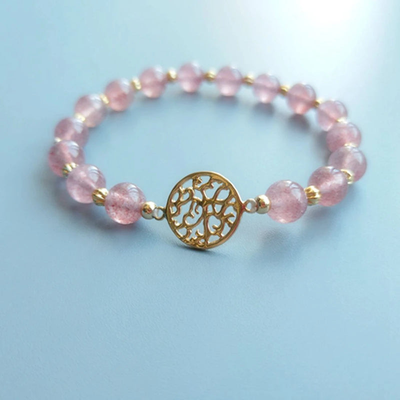 Strawberry Quartz S925 Sterling Silver Coin Charm Bracelet For Women