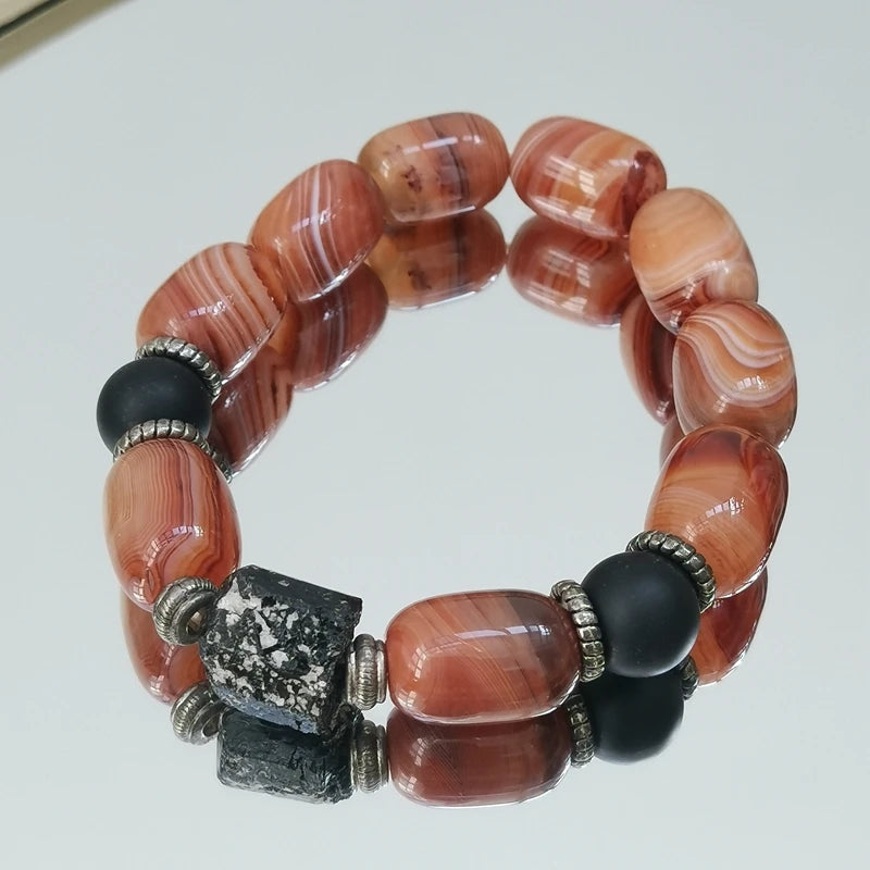 Real Stone Agate Bracelet Tourmaline Big Bracelet 19-20cm