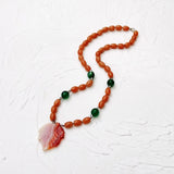 Real Stone Aventurine Agate Leaf Pendant Orange Green Necklace Women Jewelry