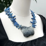 Stone Gray Choker Necklace Lapis Pendant Women Jewelry Gift