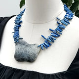 Stone Gray Choker Necklace Lapis Pendant Women Jewelry Gift