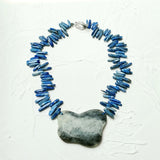 Stone Gray Choker Necklace Lapis Pendant Women Jewelry Gift