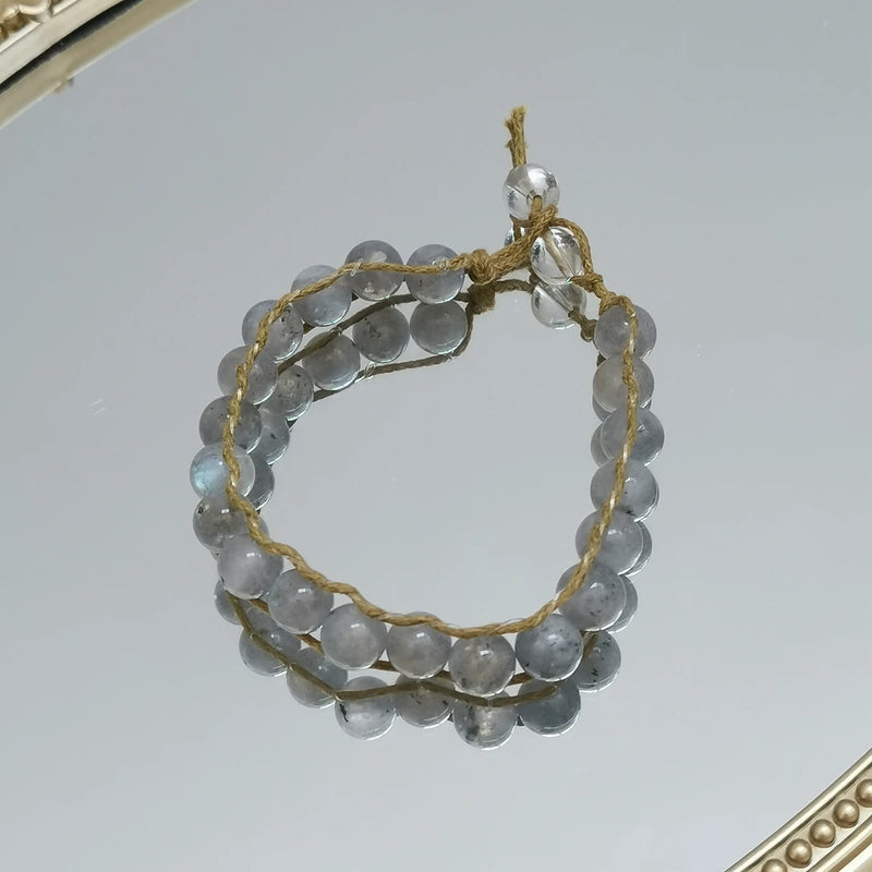 Real Stone Boho Bracelet Labradorite Crystal Quartz 18-19cm