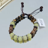 Boho Friendship Bracelet Tigers Eye Wood Jade for Men Women