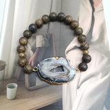 Real Stone Brown Bracelet Bronzite Druzy Quartz Charm 17-18cm