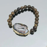 Real Stone Brown Bracelet Bronzite Druzy Quartz Charm 17-18cm