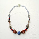 Stone Choker Necklace Lapis Lazuli Sandstone Gray Quartz Women Jewelry