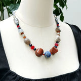 Stone Choker Necklace Lapis Lazuli Sandstone Gray Quartz Women Jewelry