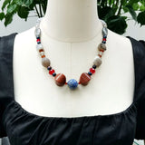 Stone Choker Necklace Lapis Lazuli Sandstone Gray Quartz Women Jewelry