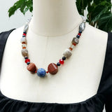 Stone Choker Necklace Lapis Lazuli Sandstone Gray Quartz Women Jewelry