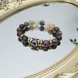 Green Brown Jade Pietersite Agate DZI Bracelet 18-19cm